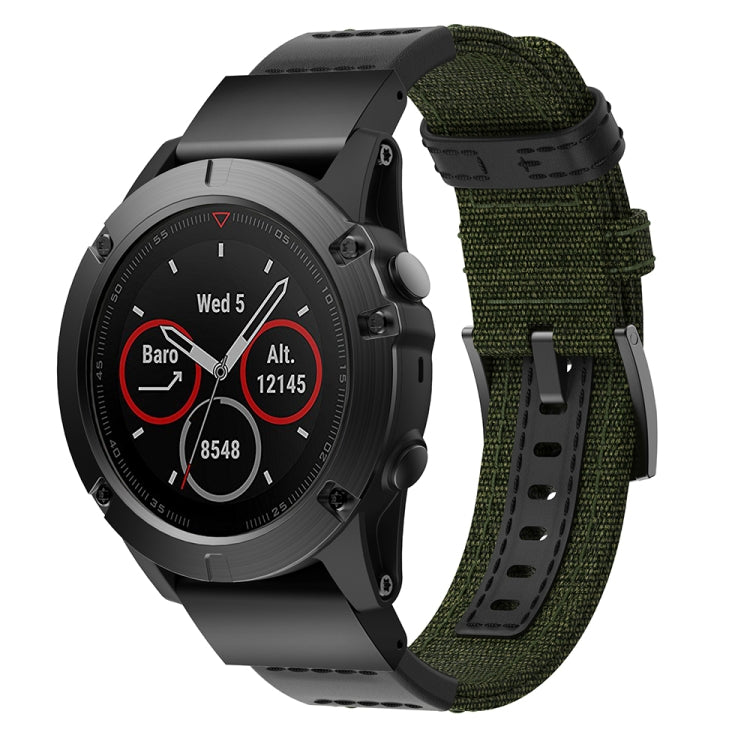 Canvas and Leather Wrist Strap Watch Band for Garmin Fenix5x Plus Fenix3, Wrist Strap Size:150+110mm