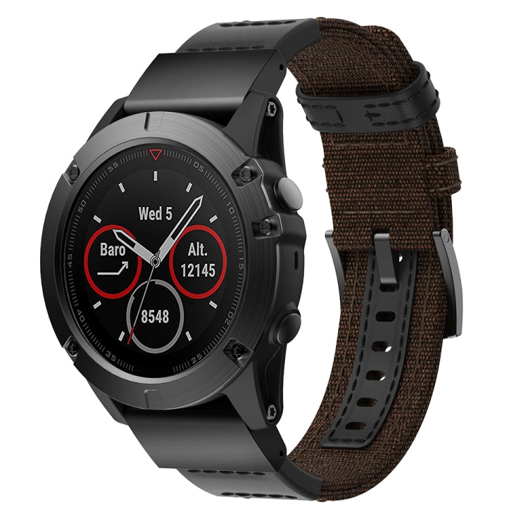 Canvas and Leather Wrist Strap Watch Band for Garmin Fenix5x Plus Fenix3, Wrist Strap Size:150+110mm