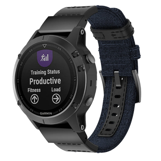 Canvas and Leather Wrist Strap Watch Band for Garmin Fenix5 Plus, Wrist Strap Size:150+110mm