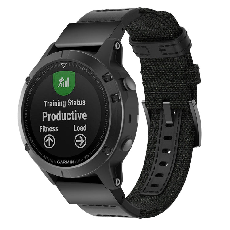 Canvas and Leather Wrist Strap Watch Band for Garmin Fenix5 Plus, Wrist Strap Size:150+110mm