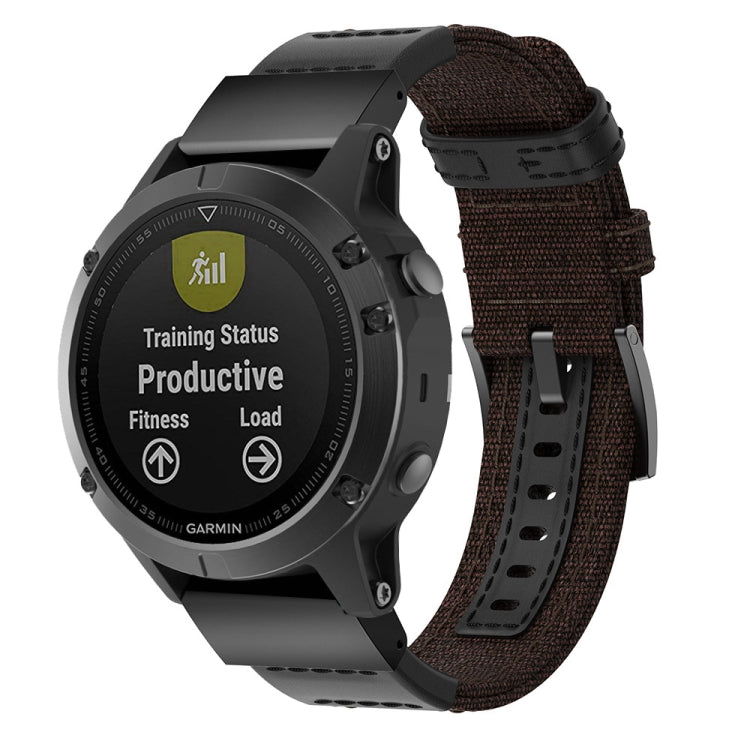 Canvas and Leather Wrist Strap Watch Band for Garmin Fenix5 Plus, Wrist Strap Size:150+110mm