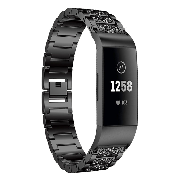 Diamond-studded Solid Stainless Steel Wrist Strap Watch Band for Fitbit Charge 3