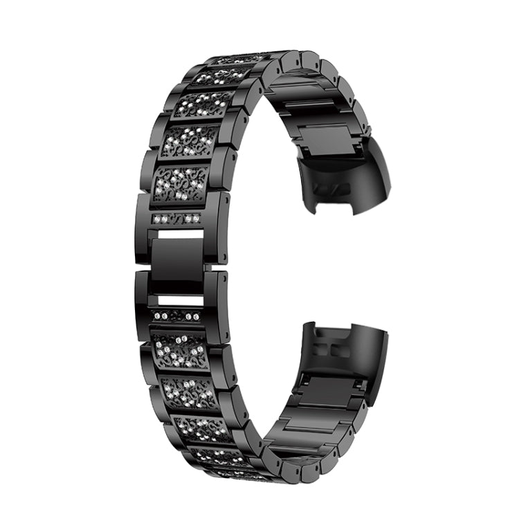 Diamond-studded Solid Stainless Steel Wrist Strap Watch Band for Fitbit Charge 3