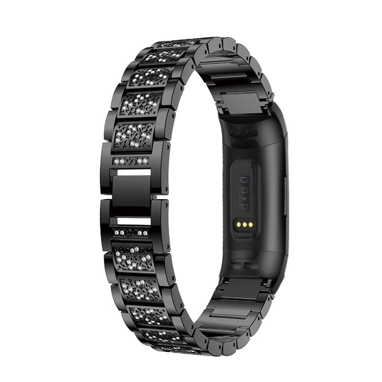 Diamond-studded Solid Stainless Steel Wrist Strap Watch Band for Fitbit Charge 3