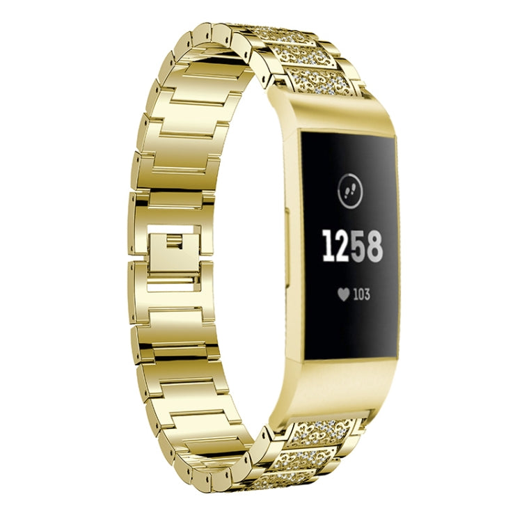 Diamond-studded Solid Stainless Steel Wrist Strap Watch Band for Fitbit Charge 3