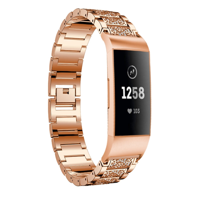 Diamond-studded Solid Stainless Steel Wrist Strap Watch Band for Fitbit Charge 3