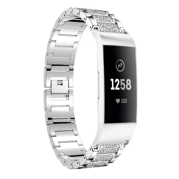 Diamond-studded Solid Stainless Steel Wrist Strap Watch Band for Fitbit Charge 3