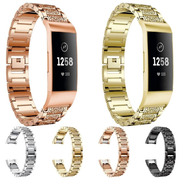 Diamond-studded Solid Stainless Steel Wrist Strap Watch Band for Fitbit Charge 3