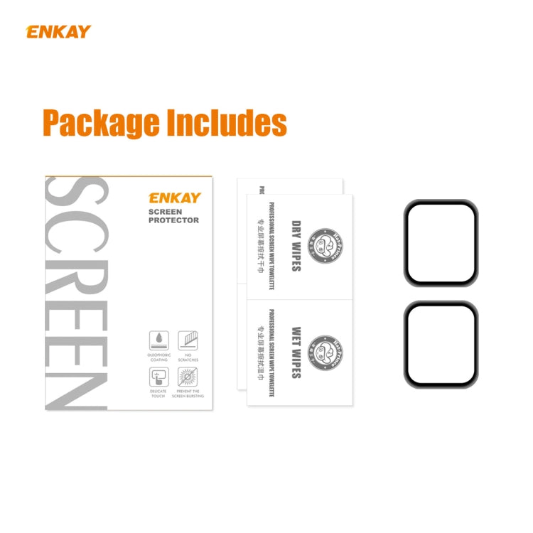 2 PCS ENKAY Hat-Prince 0.2mm 9H Surface Hardness 3D Explosion-proof Aluminum Alloy Edge Full Screen Tempered Glass Screen Film, For Apple Watch 6/5/4/SE 40mm
