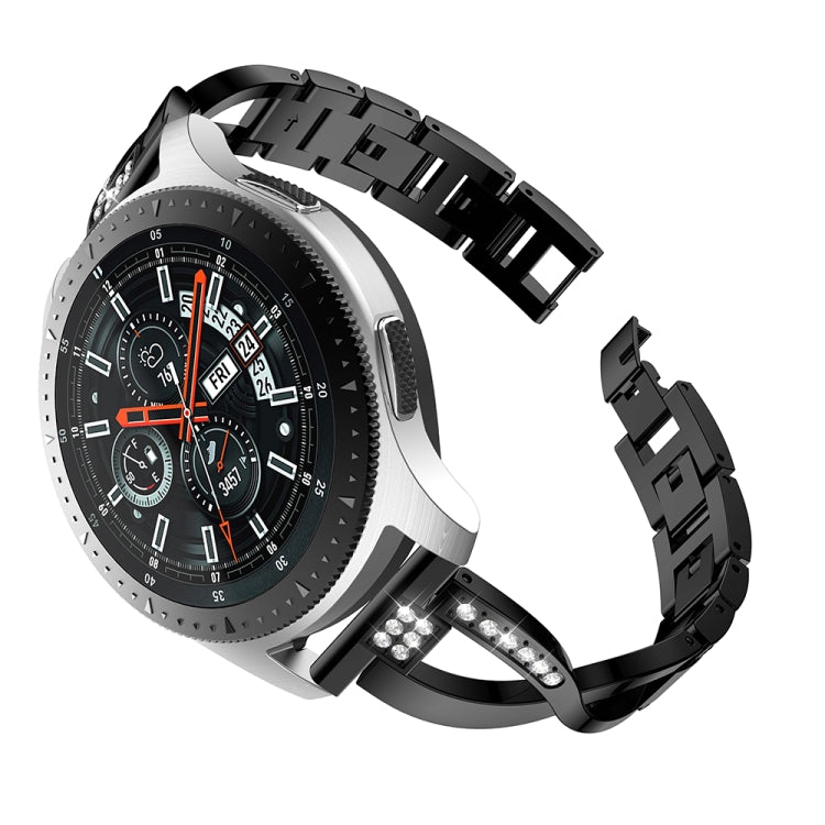 X-shaped Diamond-studded Solid Stainless Steel Wrist Strap Watch Band for Galaxy Watch 46mm