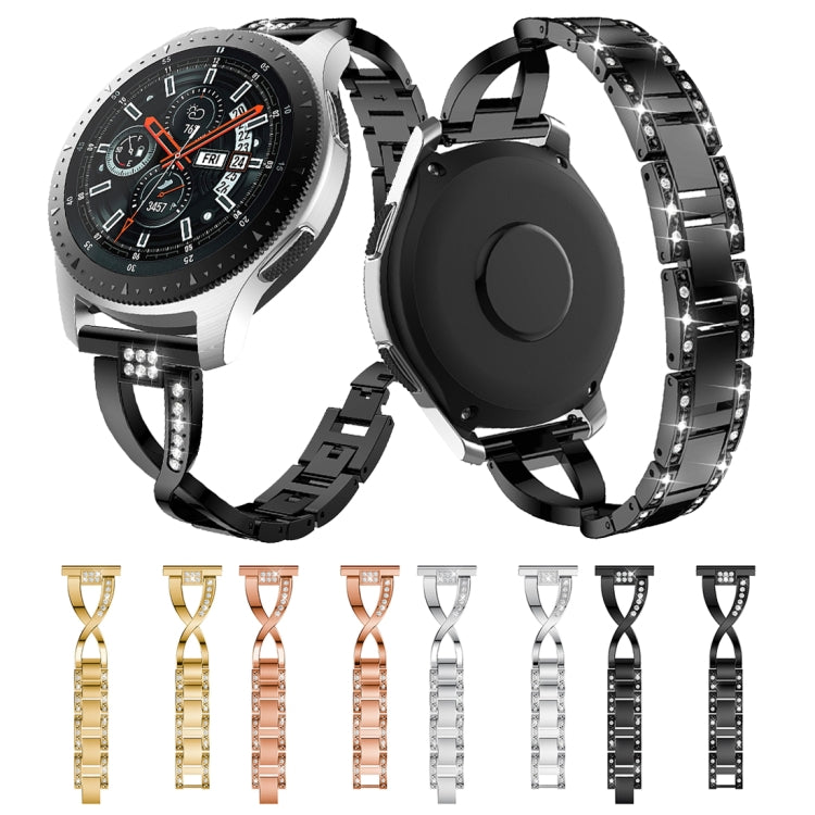X-shaped Diamond-studded Solid Stainless Steel Wrist Strap Watch Band for Galaxy Watch 46mm