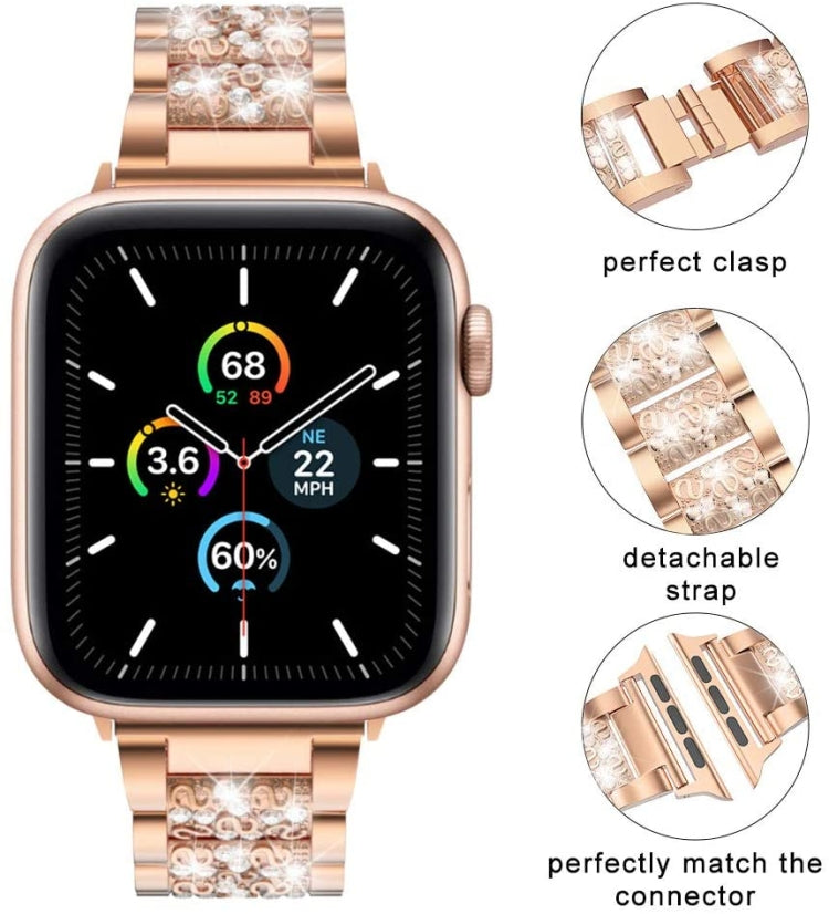 Three Stainless Steel Straps with Rhinestones, For Series 7 41mm / 6 & SE & 5 & 4 40mm / 3 & 2 & 1 38mm, For Series 7 45mm / 6 & SE & 5 & 4 44mm / 3 & 2 & 1 42mm