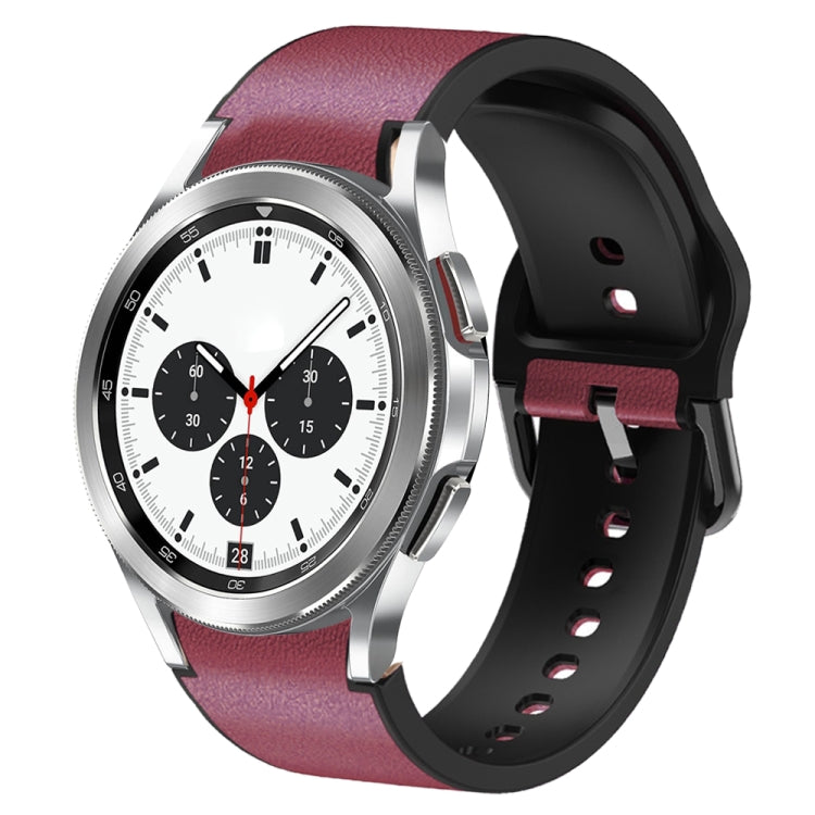 20mm Silicone Adhesive Leather Watch Band, For Samsung Galaxy Watch 4 Classic 46mm, For Samsung Galaxy Watch 4 Classic 42mm, For Samsung Galaxy Watch Active 2