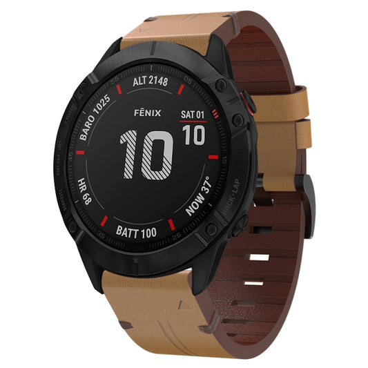 26mm Leather Steel Buckle Watch Band, For Garmin Fenix 6X Sapphire, For Garmin Fenix 7X Solar, For Garmin Descent MK 2, For Garmin Tactix 7, For Garmin Fenix 6X, For Garmin Fenix 5X Sapphire, For Garmin Tactix Delta, For Garmin Descent MK 2i           ...