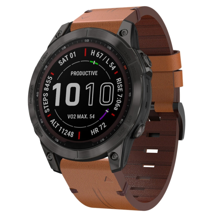 22mm Leather Steel Buckle Watch Band, For Garmin Approach S62, For Garmin Fenix 7 Sapphire Solar