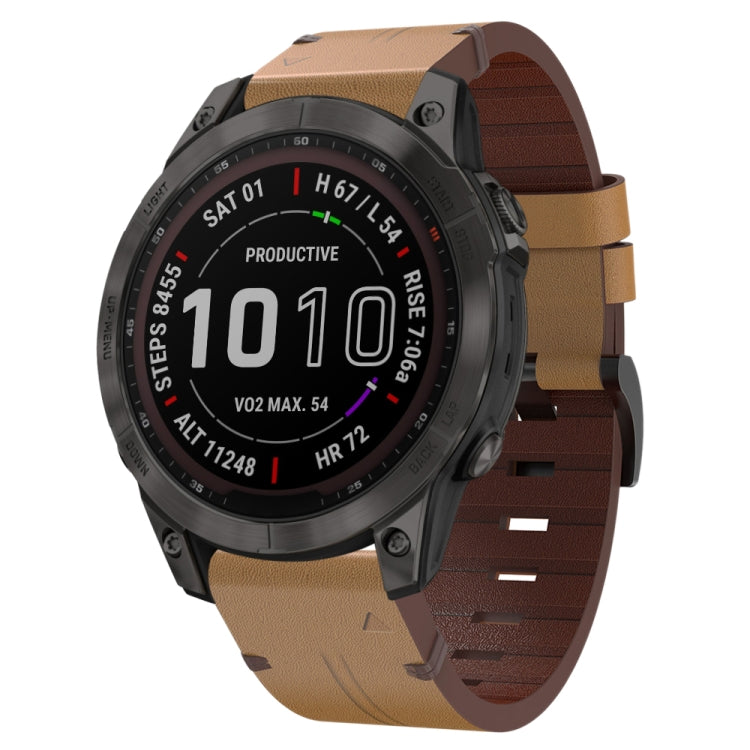 22mm Leather Steel Buckle Watch Band, For Garmin Approach S62, For Garmin Fenix 7 Sapphire Solar