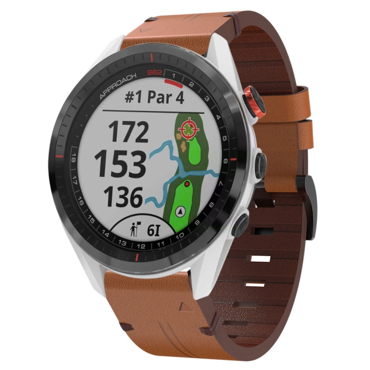 22mm Leather Steel Buckle Watch Band, For Garmin Approach S62, For Garmin Fenix 7 Sapphire Solar