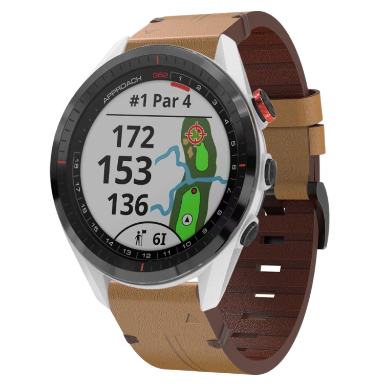 22mm Leather Steel Buckle Watch Band, For Garmin Approach S62, For Garmin Fenix 7 Sapphire Solar