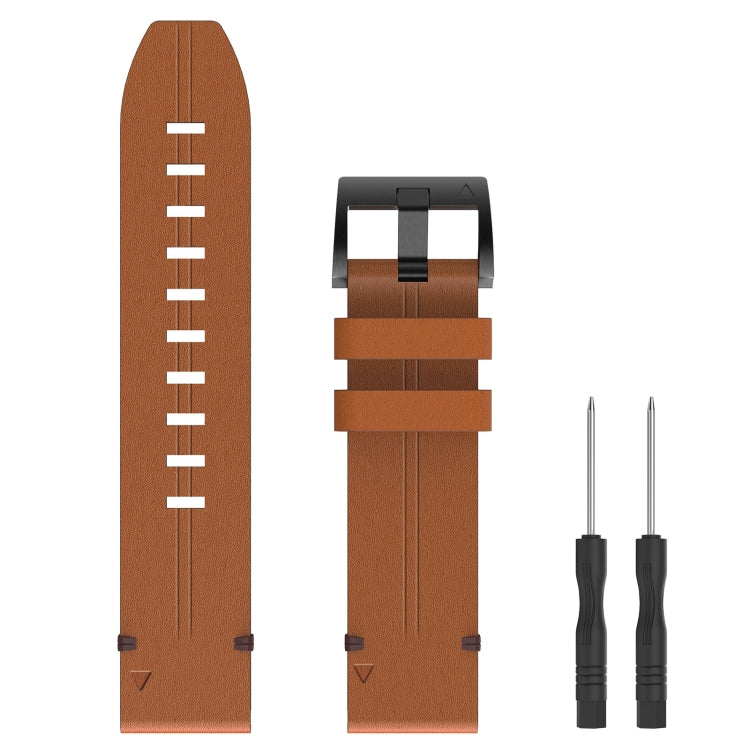 22mm Leather Steel Buckle Watch Band, For Garmin Approach S62, For Garmin Fenix 7 Sapphire Solar