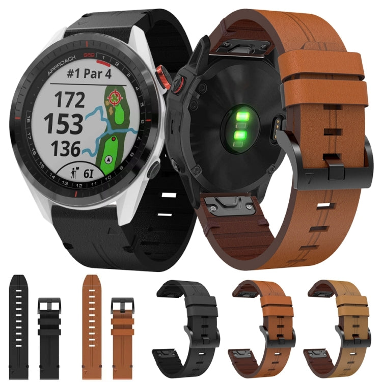 22mm Leather Steel Buckle Watch Band, For Garmin Approach S62, For Garmin Fenix 7 Sapphire Solar