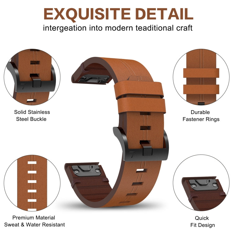 22mm Leather Steel Buckle Watch Band, For Garmin Approach S62, For Garmin Fenix 7 Sapphire Solar