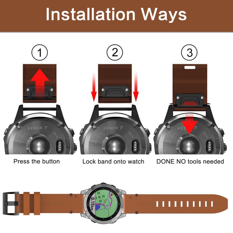 22mm Leather Steel Buckle Watch Band, For Garmin Approach S62, For Garmin Fenix 7 Sapphire Solar