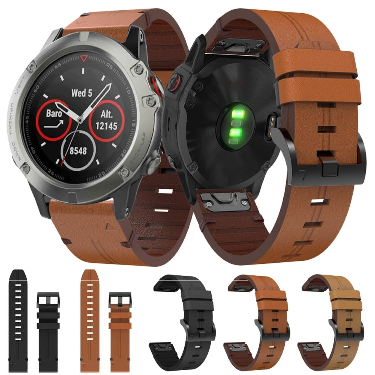 22mm Leather Steel Buckle Watch Band, For Garmin Quatix 5, For Garmin Descent G1