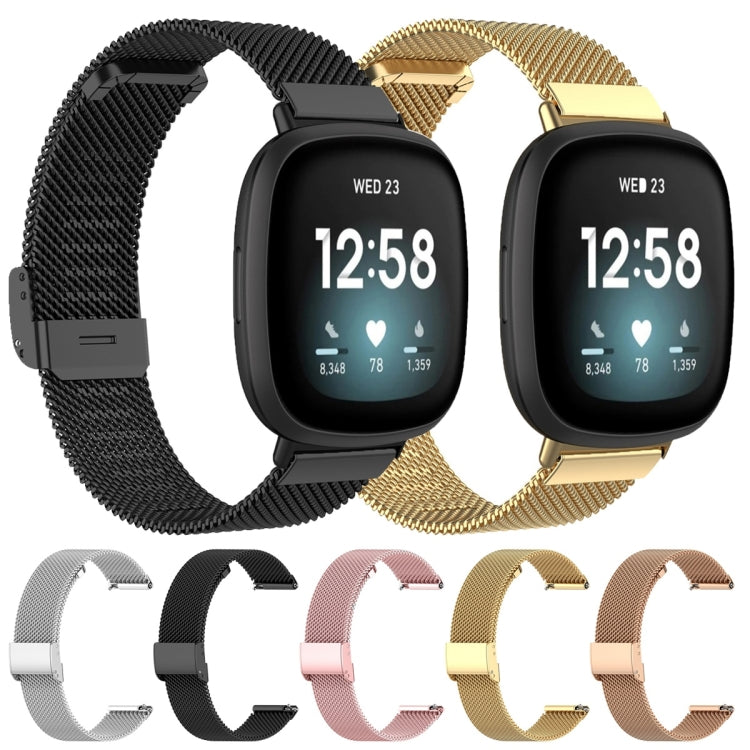 Integrated Milan Buckle Fine Mesh Metal Watch Band, For Fitbit Versa 4 / Versa 3 / Sense 2 / Sense