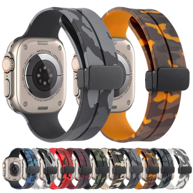 Magnetic Clasp Camouflage Silicone Watch Band, For Apple Watch Ultra 49mm, For Apple Watch Series 8&7 45mm, For Apple Watch Series 8&7 41mm