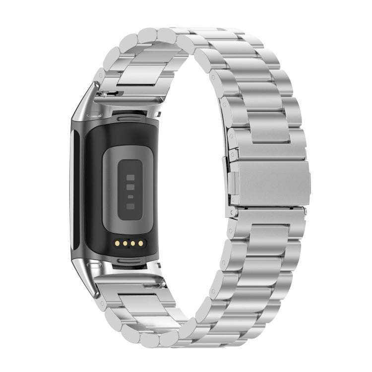 Three Beads Stainless Steel Metal Watch Band, For Fitbit Charge 6