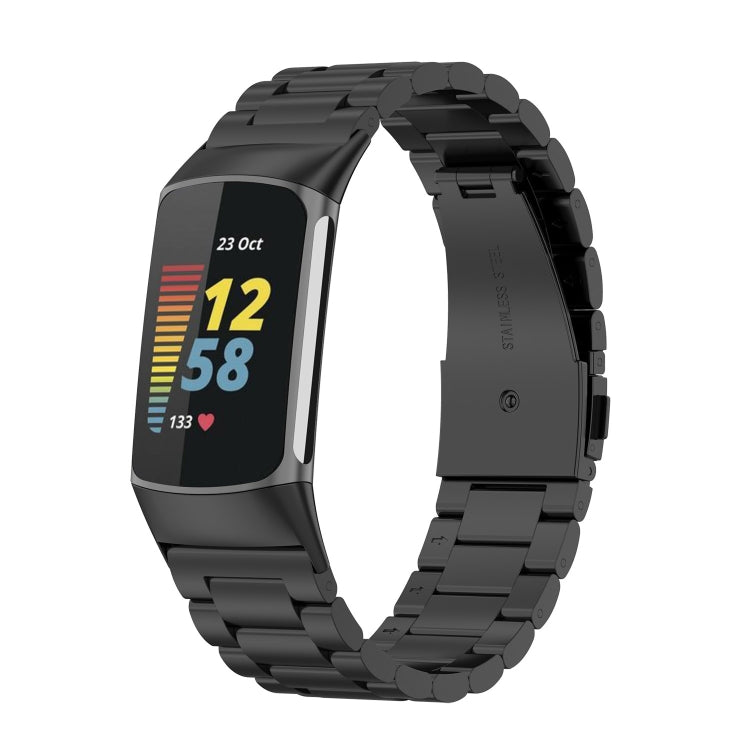 Three Beads Stainless Steel Metal Watch Band, For Fitbit Charge 6
