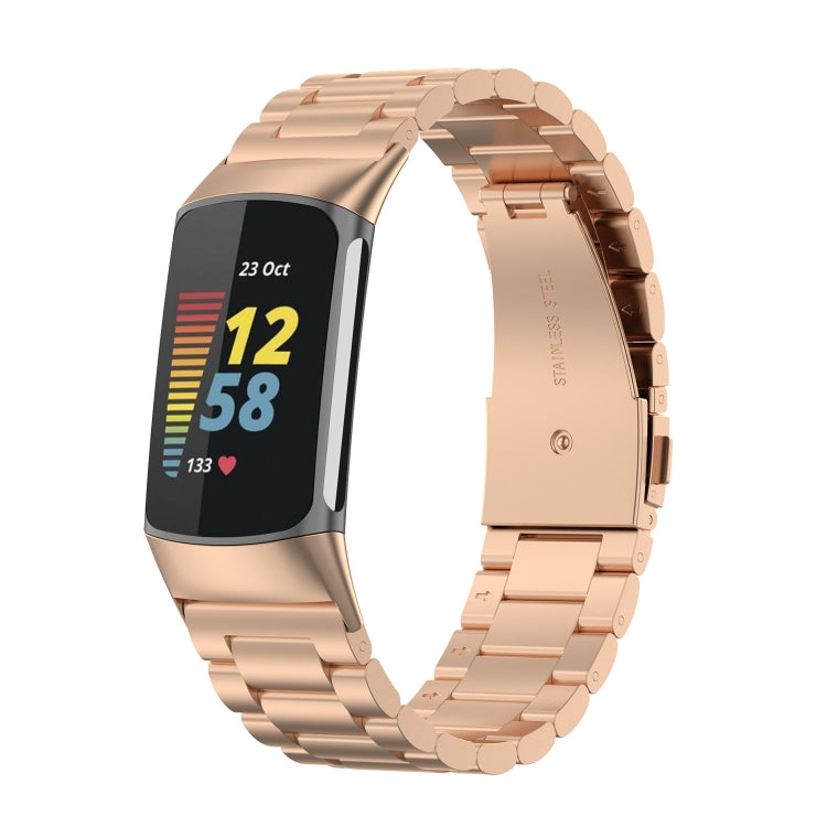 Three Beads Stainless Steel Metal Watch Band, For Fitbit Charge 6