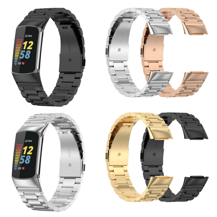 Three Beads Stainless Steel Metal Watch Band, For Fitbit Charge 6