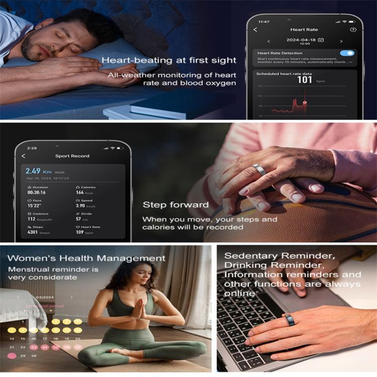 R10 SIZE 8 Smart Ring, Support Heart Rate / Blood Oxygen / Sleep / Multiple Sports Modes