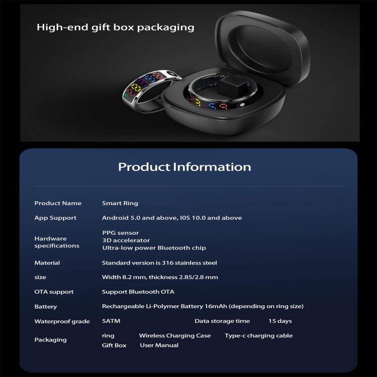R12 SIZE 10 Smart Ring, Support Heart Rate / Blood Oxygen / Sleep / Multiple Sports Modes