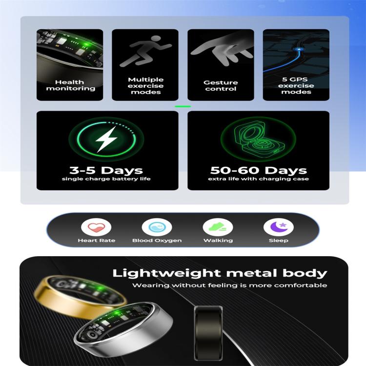 R100 SIZE 12 Smart Ring, Support Heart Rate / Blood Oxygen / Sleep Monitoring / Remote Photography