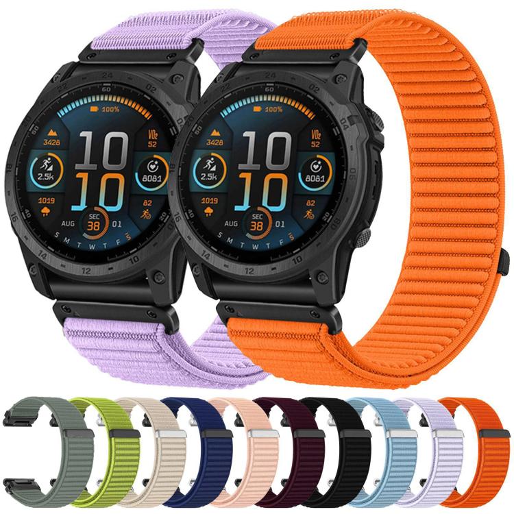 Woven Nylon Hook And Loop Fastener Metal Interface Watch Band, For Garmin 26mm, For Garmin 22mm, For Garmin 20mm