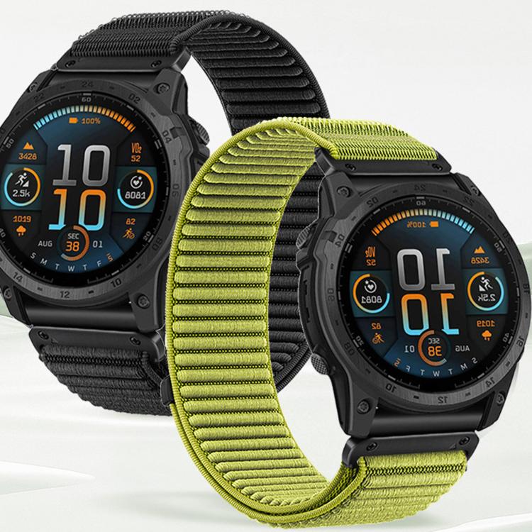 Woven Nylon Hook And Loop Fastener Metal Interface Watch Band, For Garmin 26mm, For Garmin 22mm, For Garmin 20mm