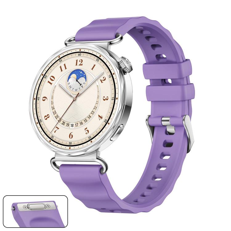 Press Button Quick Release Silver Buckle Solid Color Silicone Watch Band, For Huawei Watch GT 6 41mm