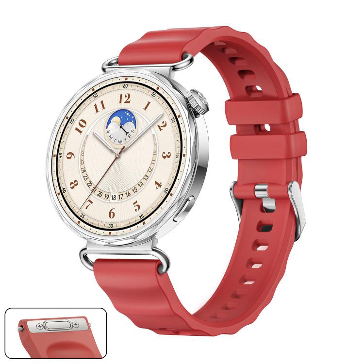 Press Button Quick Release Silver Buckle Solid Color Silicone Watch Band, For Huawei Watch GT 6 41mm
