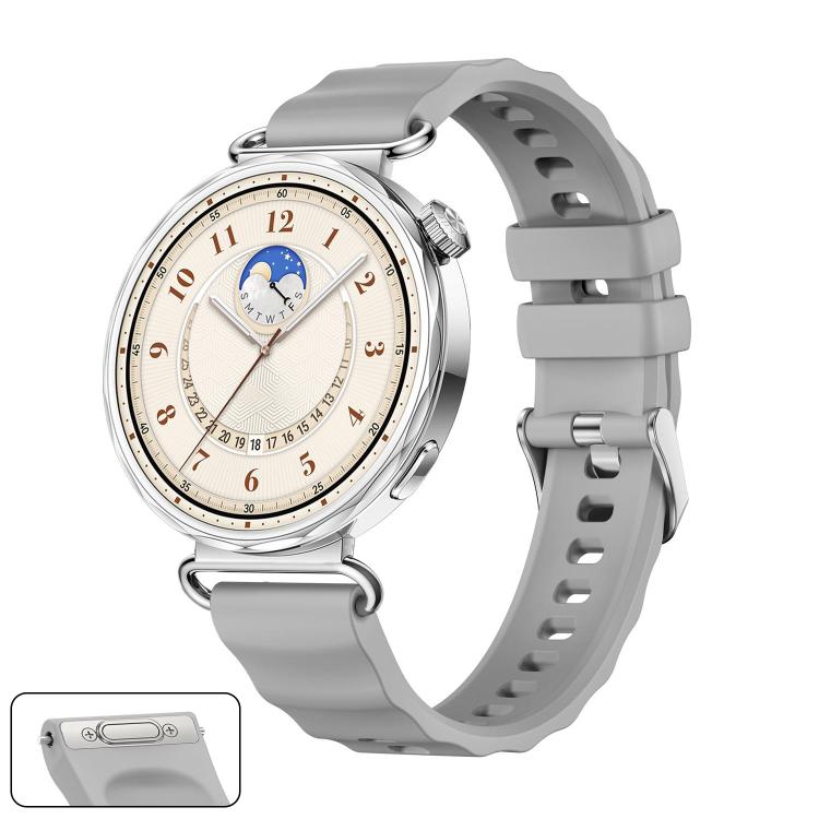 Press Button Quick Release Silver Buckle Solid Color Silicone Watch Band, For Huawei Watch GT 6 41mm