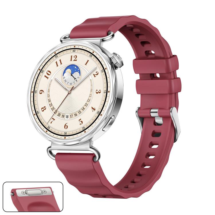 Press Button Quick Release Silver Buckle Solid Color Silicone Watch Band, For Huawei Watch GT 6 41mm
