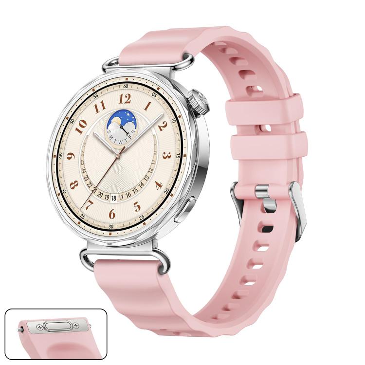 Press Button Quick Release Silver Buckle Solid Color Silicone Watch Band, For Huawei Watch GT 6 41mm