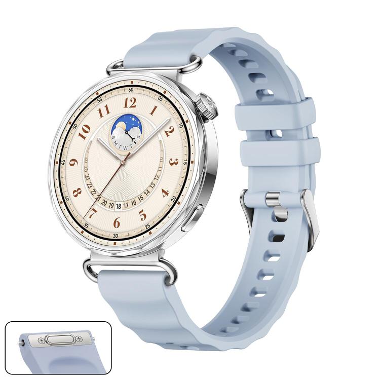 Press Button Quick Release Silver Buckle Solid Color Silicone Watch Band, For Huawei Watch GT 6 41mm