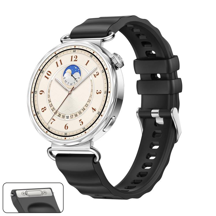 Press Button Quick Release Silver Buckle Solid Color Silicone Watch Band, For Huawei Watch GT 6 41mm