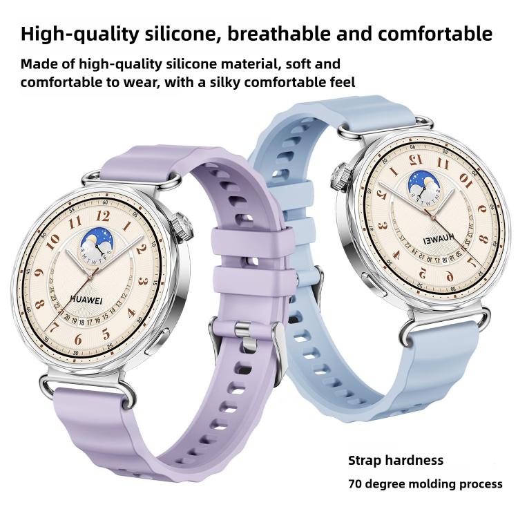 Press Button Quick Release Silver Buckle Solid Color Silicone Watch Band, For Huawei Watch GT 6 41mm