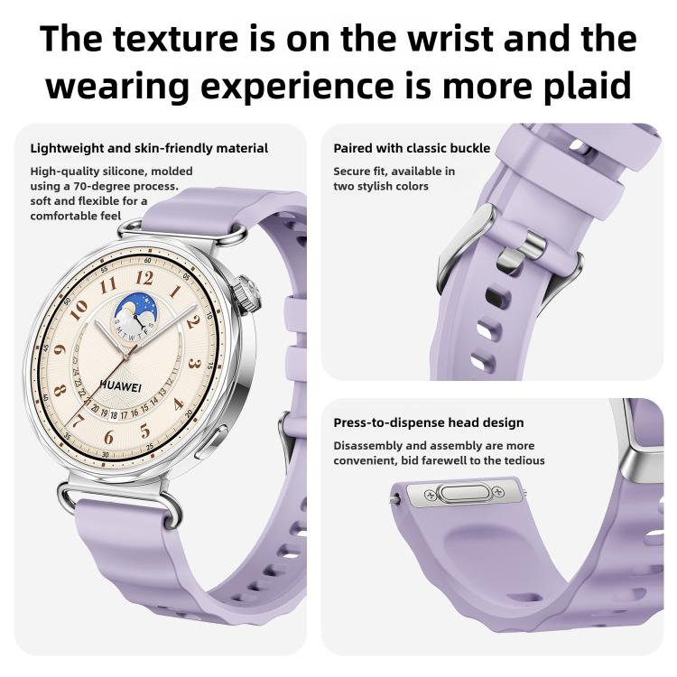 Press Button Quick Release Silver Buckle Solid Color Silicone Watch Band, For Huawei Watch GT 6 41mm