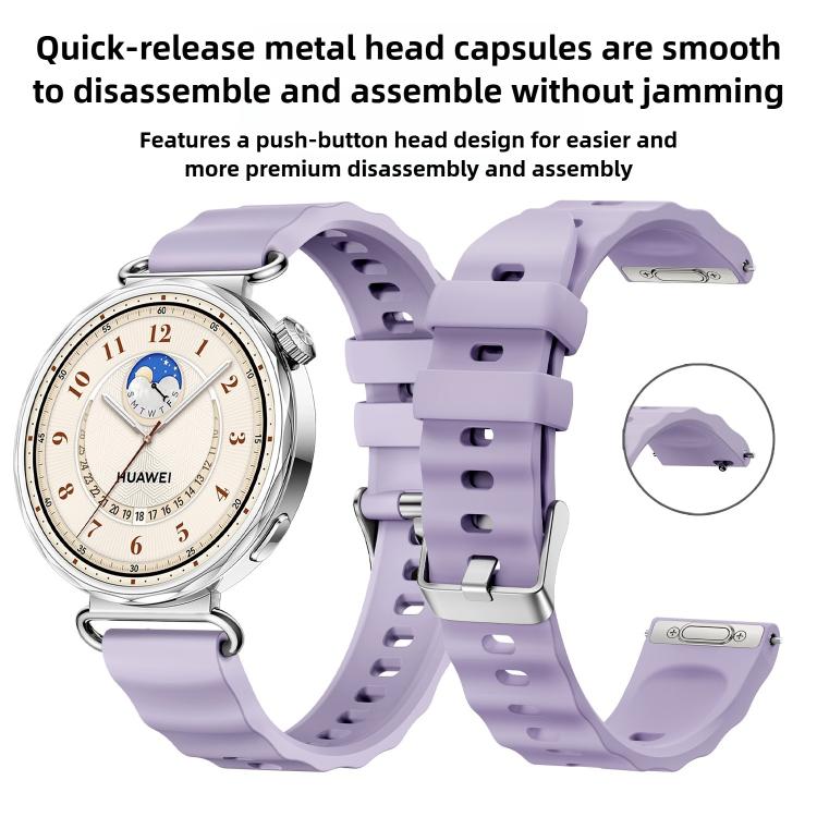 Press Button Quick Release Silver Buckle Solid Color Silicone Watch Band, For Huawei Watch GT 6 41mm