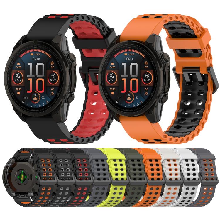 Ocean Dual Pin Buckle Two Color Silicone Watch Band, For Garmin 26mm, For Garmin 22mm