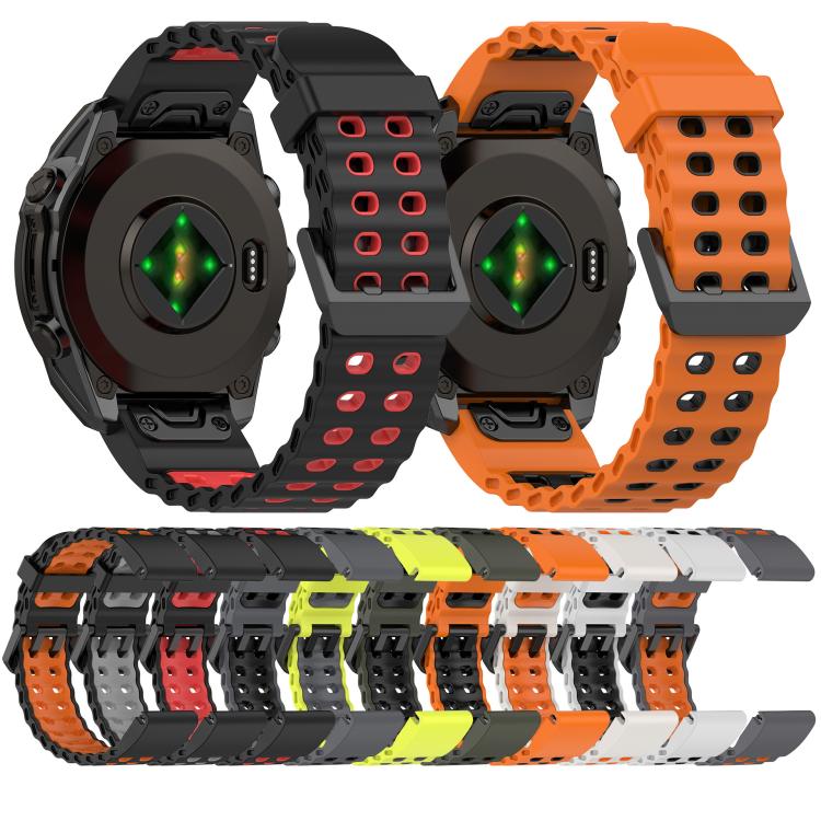Ocean Dual Pin Buckle Two Color Silicone Watch Band, For Garmin 26mm, For Garmin 22mm